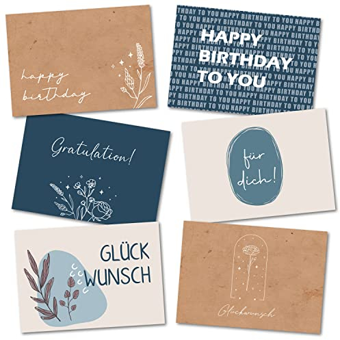 BIROYAL 27er Geburtstagskarten Set mit Umschlag - Glückwunschkarten Geburtstag - Happy Birthday Karte als Postkarten Set - Happy Birthday Card - Ideal als Grußkarte für Männer und Frauen