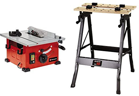 Einhell TC-TS 210 Sega circolare da banco (230-240 V,1200 W, giri al min. 4800, lama Ø210 x ø30-24 denti, taglio max 45 mm, piano 525 x 440 mm, guida parallela ed angolare) & WB 50 Banco da lavoro