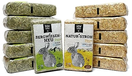 Hayrabbit Naturstroh & Bergwiesenheu - 6kg Stroh und 6kg Heu in 1kg Beuteln verpackt, allergikerfreundlich, Beste Qualität