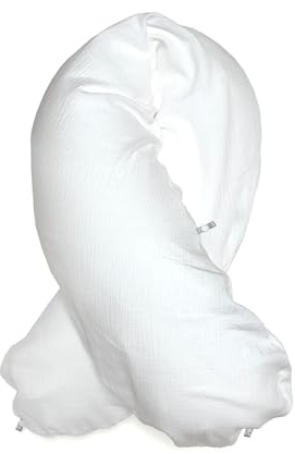 Blausberg Baby – muslin amningskudde-överdrag 190 x 38 cm med bobygdsfunktion, t.ex. för originalet från Theraline – material Oeko-TEX standardcertifierad – Made in Germany – vit