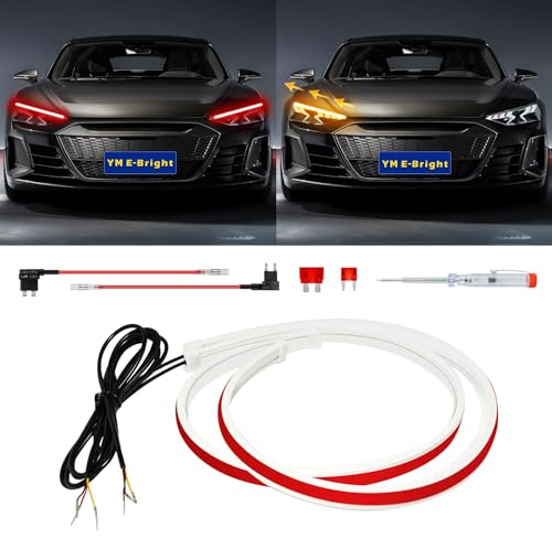 YM E-Bright Sequential Turn Signal Blinkers Indicator Led Strip DRL Daytime Running Tail Brake Light for Cars SUV Motorcycle Flexible Exterior Dual Color Red Amber 24inch/60CM