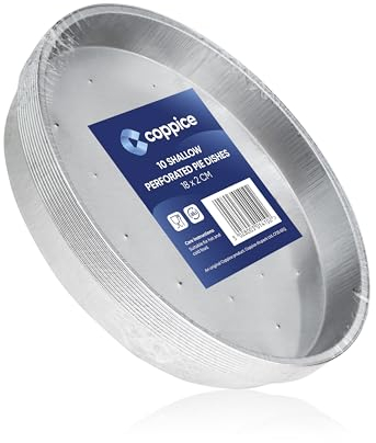 Coppice Shallow Perforated Aluminium Foil Pie Dish for Baking, Serving & Food Storage | 18cm x 2cm | Freezer, Microwave, Air Fryer & Oven Safe (10)