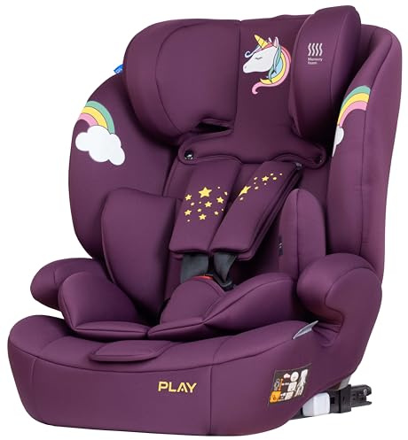 Play One i-Size. Silla de coche con isofix grupo 1/2/3, para bebé de 15 meses y niños de hasta 12 años o 76 cm - 150 cm altura (Purple Unicorn)