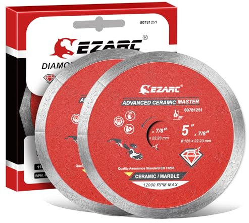 EZARC Dischi di Taglio al Diamante, Fresa a Diamante a Bordo da 125 mm per il Taglio a Seco, Taglio Pulito e Preciso su Ceramica, Piastrelle, Porcellana, Marmo di Alta Qualità (Pacchetto da 2)
