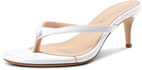 Aachcol Femmes Ouvert Bout Tongs Aiguille Mi Talon Heels Slip-on Kitten Talon Heel String Sandales Party Dress Mules Chaussures 6.5 CM Heels Blanc 42 EU