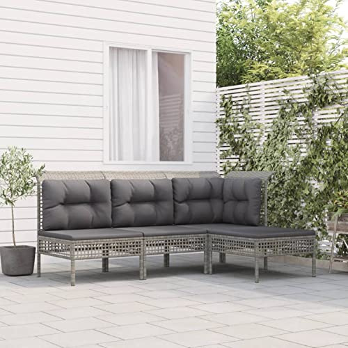 Verderoom Set Divani da Giardino 4 pz con Cuscini in Polyrattan Grigio, Set da Giardino, Set Salotto da Esterno, Salotto da Esterno, Set Divano Giardino per Esterno
