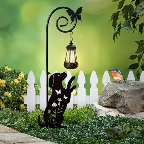 YY Gardenia Metal Dog Stake with Solar Lights Outdoor Decorative,Beagle Lawn Ornaments,Womens Gifts Unique,Garden Silhouette Animal Decor