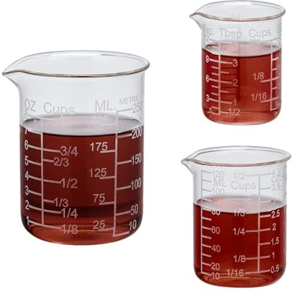 Ackers Etching Scale Glass Measuring Cup Set-V-Shaped Spout，Includes 60ml(2OZ), 120ml(4OZ), and 250ml(8OZ) Glass Measuring Beaker for Kitchen or Restaurant, Easy to Read