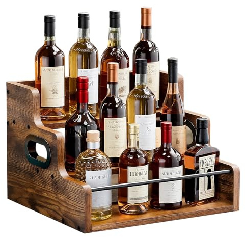 NCONCO Étagère de présentation de bouteilles d'alcool, étagère de bar pour bouteilles d'alcool, 12 bouteilles, étagère de comptoir à 3 niveaux, étagère de rangement de sirop de café, étagère de bar