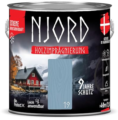 Njord Träimpregnering 2,5 l träfärg (19) atlantiska vågor, träskydd upp till 9 år, trälack väderbeständig skyddslack trälasyr