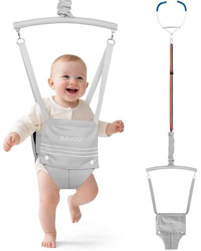 Slevoo Baby Jumper, babydörrkarmar, jumper för spädbarn från 6–12 månader, med lättanvänd klämma och justerbar rem, grå