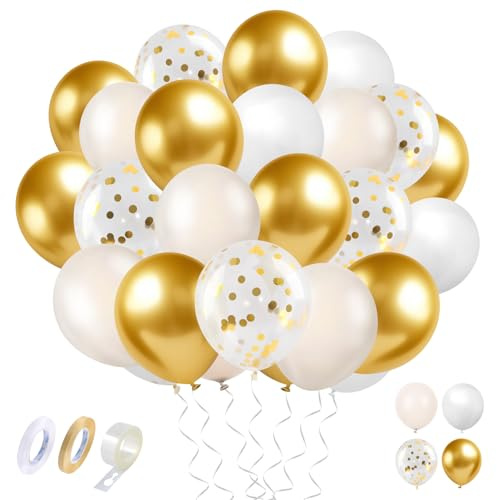 Luftballons Beige Gold,60 Stück 12 Zoll Helium Luftballon Weiß Gold Set Mit 2 Band, 1 Ballongirlande,Latax Nude Ballons für Hochzeit,Geburtstag, Babyparty, Graduierung, Party Dekoration
