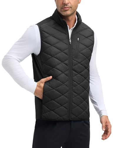 baleaf Chaleco acolchado para hombre, para golf, sin mangas, resistente al agua, ligero, bolsillos, resistente al viento, invierno, Negro, XL