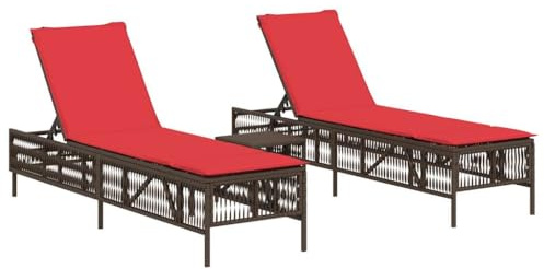 vidaXL Sun Loungers 2 pcs with Table Brown Poly Rattan