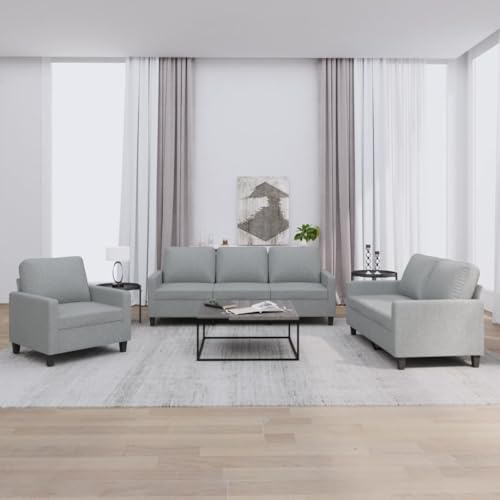 ZQQLVOO Juego de sofá de 3 piezas con cojines de tela gris claro, cómodo conjunto de sofá con taburete, resistente y transpirable para el salón.