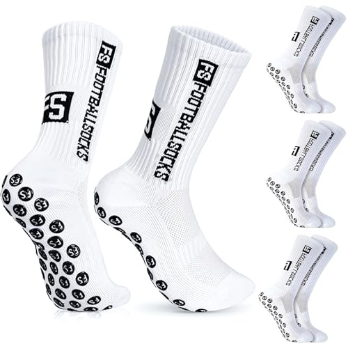 4 Paires Chaussette Foot Chaussette Antidérapante Foot Football Socks Style Neutre Unisexe Chaussette Sport Adaptées à La Course à Pied, à L'escalade, Basket-ball, à L'escalade, Cyclisme (Blanc)