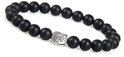 GD GOOD.designs EST. 2015 Bracelet de Bouddha pour femmes et hommes I Bracelet de perles avec de véritables perles Agate Noire 8mm I Bracelet boule de yoga et de meditation