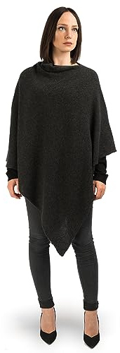 Dalle Piane Cashmere Poncho för damer 100% kashmir Made in Italy, Lätt, En storlek, Farve: Antracit