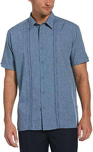 Cubavera Chemise boutonnée à Manches Courtes en Chambray brodé pour Homme, Infroissable, col Pointu, Tissu Doux Respirant, Dress Blues, 4XL (Grand) (Haut)