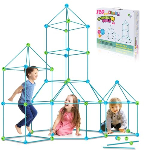 Kids Fort Building Kit 120 Pieces Construction STEM Toys for 3 4 5 6 7 8 9 10 11 12 Years Old Boys and Girls Ultimate Forts Builder Gift Build DIY Educational Learning Toy for Indoor & Outdoor