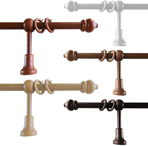 Barra para Cortinas de Madera con Anillas completa de Accesorios, Diámetro 23 mm, Movimiento Manual, Barra para Cortinas en diversos Colores con Soportes y Terminales (BLANCO, 140 CM)