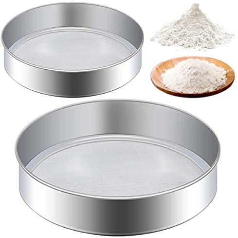 NC Tamis à Farine, Xiuyer 2pcs Tamis Patisserie Farine Rond Professionne Tamis de Pâtisserie Maille Fine Argent Tamis Fins en Acier Inoxydable pour Farine Gâteaux Légumes Pâtes