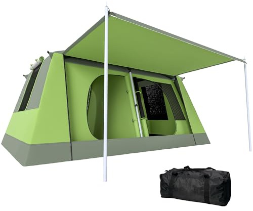 Outsunny Two Room Camping Tent w/Porch for 4-8 Man, Camping Backpacking Shelter w/Mesh Windows, Zipped Doors, Lamp Hook & Portable Carry Bag