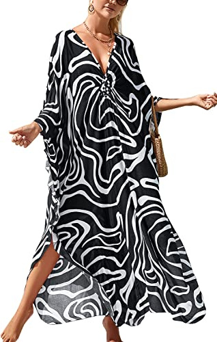 YouKD - Abito lungo da donna estivo, stile bohémien, maxi, kaftano da spiaggia, copricostume da bikini, vestito da casa, taglia unica, Etichettalia unica