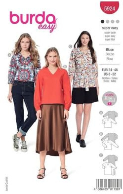 burdastyle Schnittmuster 5924 | Verschlusslose Blusen zum selber nähen | Damen, Gr. 34-48 | Nählevel: sehr leicht