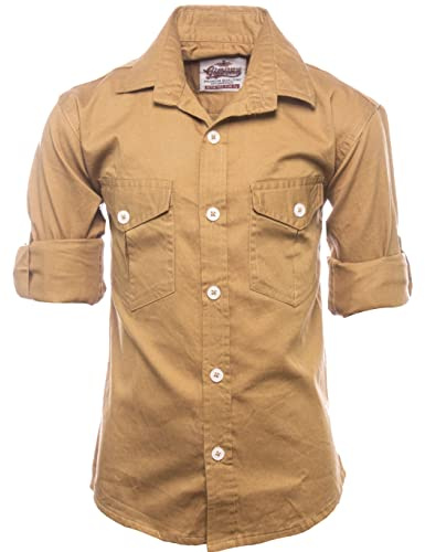 GILLSONZ DS55 Chemise à manches longues pour enfants, fête, loisirs, étudiant, 100 % coton, camel, 128-134