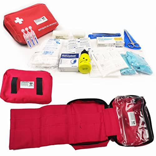 DEPALMERA Pharma✮ Botiquin de Primeros Auxilios Homologado, Bolso Neceser Extensible Rojo con dotación para Emergencia, Viaje y Acampada, Coche, Supervivencia, Excursión, Montaña, Senderismo