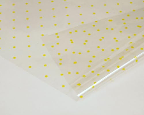 Yellow Polka Dot Cellophane Gift Wrap (2m x 800mm Folded Sheet) Extra Wide