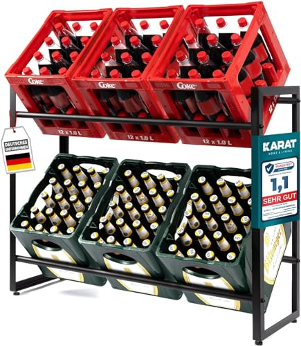 KARAT Kenji Drinks Crate Rack for 6 Crates - Sturdy & Space-Saving Drinks Shelf Including Mounting Materials - Metal Box Rack - Storage Rack for Drinks
