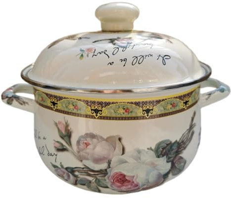 ABOOFAN Pentola in ferro smaltato con coperchio, pentola smaltata con coperchio, 5 l, pentola smaltata, pentola per zuppa di cocotte in acciaio inox, utensili da cucina