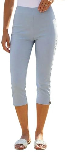 Roman Cropped Trousers for Women UK Ladies Capri Leggings Summer Pants Short Crop Stretch 3/4 Length Three Quarter Pedal Pusher Clothes Elasticated Bengaline Cut Off - Silver - Size 12