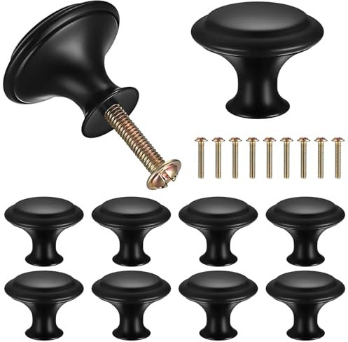 10 Pièces Boutons de Tiroir, Boutons de Meuble Ronds en Noir, Boutons de Portes pour Placards, Poignée de Meuble Cuisine, Boutons Armoire Ronds, Bouton de Meuble pour Cuisine Placard, 27x21mm