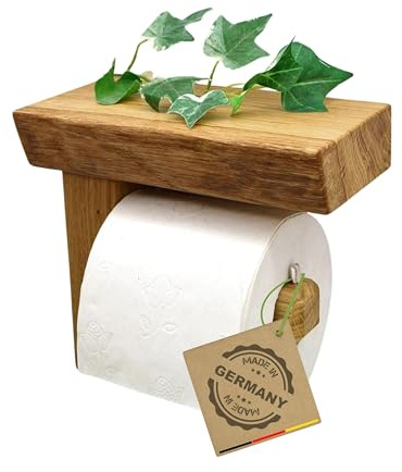 Woodkopf® - Handgefertigter Toilettenpapierhalter aus Eichenholz selbstklebend - WC-Rollenhalter aus Massivholz - Praktischer WC-Papierhalter ohne Bohren - Papierrollenhalter leichte Montage