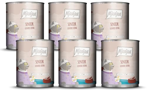 MjAMjAM - Premium Nourriture Humide pour Chats - Senior - Bœuf délicieux, Paquet de 6 (6x800g), sans céréales