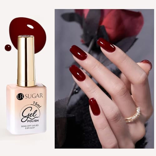 UR SUGAR UV Nagellack Rot, 15ML Gel Nagellacks Dunkelrot Kirschenrot Burgunder Nagellack, Gel Nail Polish UV LED Soak Off Gelnägel Rottöne Maniküre für Nageldesign DIY
