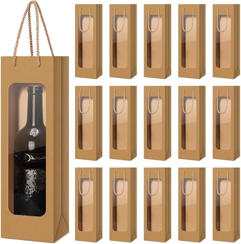 24 Pcs/50 Pcs Vin Sac Cadeau Transparent Fenêtre Sacs de Vin pour Cadeaux de Mariage Bouteille Sacs de Vin avec Poignées Réutilisables Fleur Sacs de Vin (50)