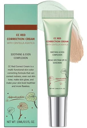 CC-Rotkorrekturcreme Mit Centella – Farbkorrigierende Formel Für Hautunreinheiten, Rote Haut Und Akneflecken – Leicht, Nicht Fettend – Spendet Der Haut Feuchtigkeit Und Lichtschutzfaktor, 15 Ml