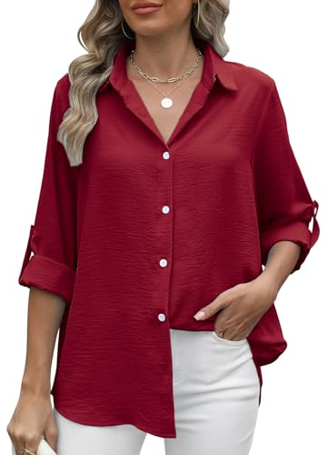 Damskjorta elegant kortärmad blus sommar damblus, Röd, S
