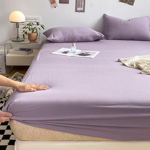 Bishilin Spannleintuch 180x200 Boxspringbett Lila, Spannbettlaken Topper Mikrofaser Einfarbig Bettwäsche Spannleintuch für hohe Matratzen (1 Stück, ohne Kissenbezüge)