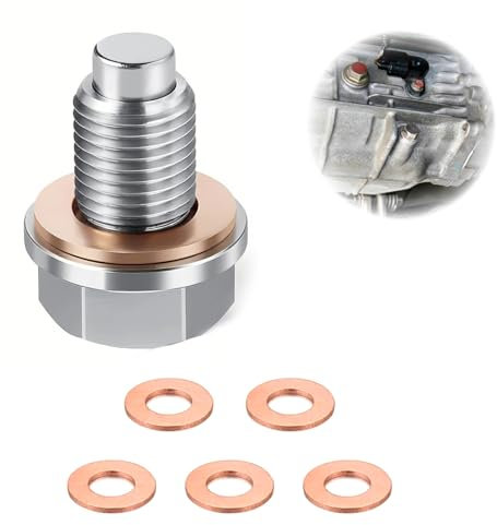M14x1.5 Oil Sump Plug Nut Bolt Stainless Steel 1Pcs with 5Pcs Copper Crush Washer Universal Repair Replacement Leakproof Magnetic Oil Drain Plugs with Screw Gasket for Most Car Model Motorcycle Engine