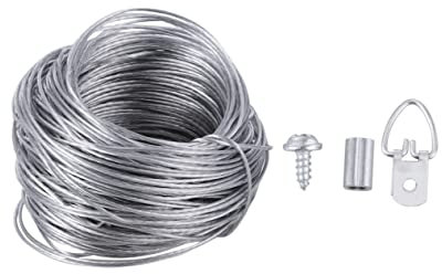 NUOBESTY 30.5m Câble Métallique Pour Tableau Avec Crochets De Suspension Pour Cadre Photo Et Autres Décorations Murales