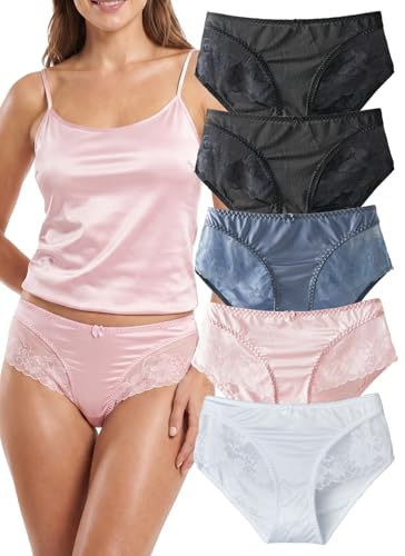 Hialegion Bragas con Encaje Patchwork para Mujeres,Braguitas de Seda Fría Mujeres Sin Costuras,Bikini Femenina con Corte Ajustado Multipack L