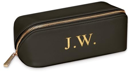 Personalised Makeup Bag Custom Monogram Cosmetic Bag Open Flat Case Personalised Gift for Her Personalised Bridesmaid Gift Lay Flat Bag (Black, Small)