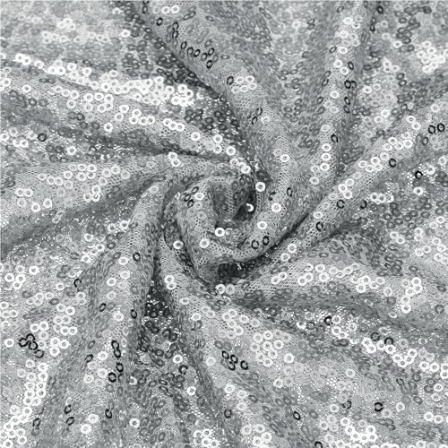 sourcing map Silver Sequin Fabric, by the Yard, 1 Yard Length 4.3ft Wide Sequin Velvet Fabric Shiny Sparkly Cloth for DIY Sewing, Dress, Backdrop, Tablecloth, Table Runner