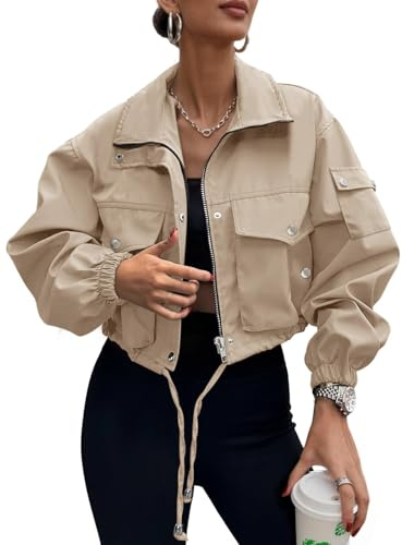 UEAL Bomber Jacket Women Chaquetas De Mujer Trendy Lightweight Khaki Cargo Jackets 2026 Medium Khaki