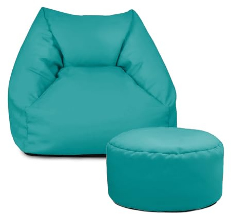 rucomfy Beanbags Snuggle Bean Bag Chair - Kids Armchair Beanbag Seat with Filling Included - Childrens Bedroom Furniture for Boys and Girls - 50 x 46 x 48cm (Turquoise, with Footstool)